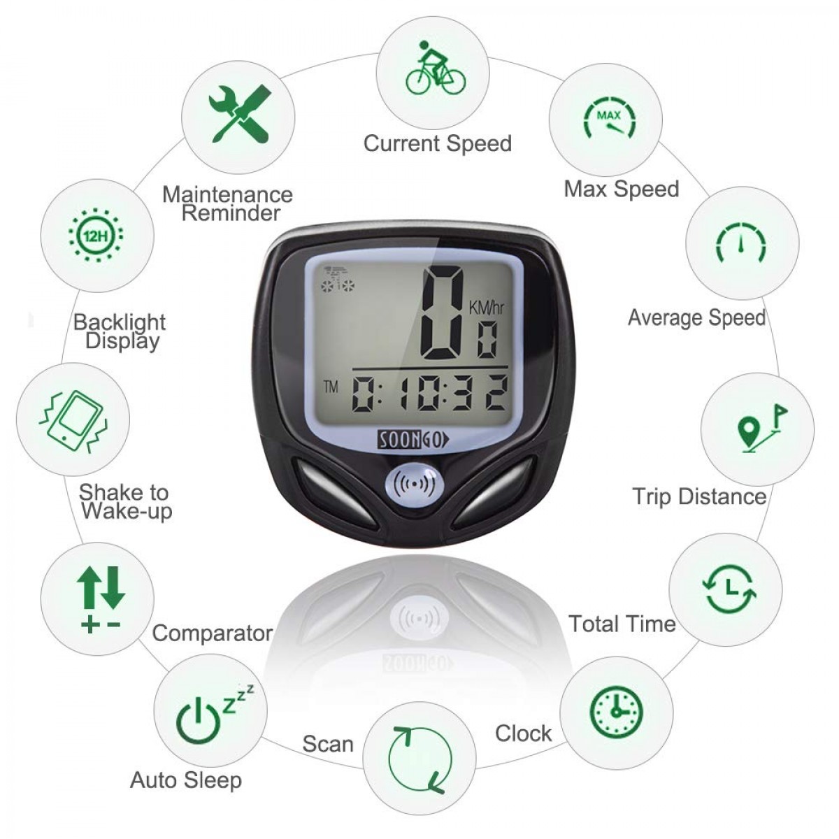 SOON GO Bike Speedometer, Bicycle Speedometer Wireless Bike Computer