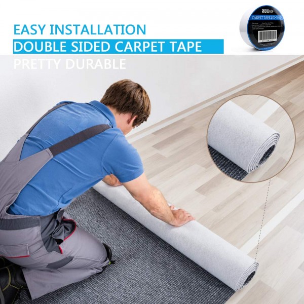 SOON GO Double Sided Carpet Tape 2 Inch x 10 Yards Rug Gripper Heavy Duty Adhesive Anti Slip for Area Rugs Mats Pads Runners Indoor Outdoor Work On Hardwood Floor Tile Stairs No Residue